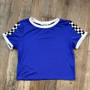 Charlotte Russe Royal Blue Short Sleeve Tee with Checker Sleeve